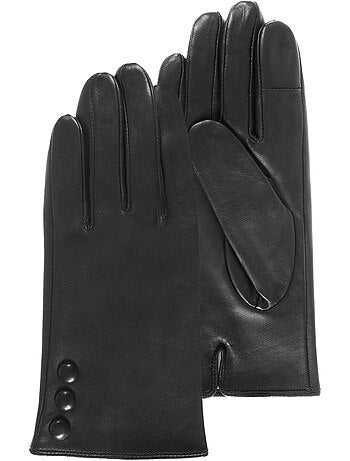 Gants tactiles en cuir d'agneau pleine fleur - doublés soie femme isotoner