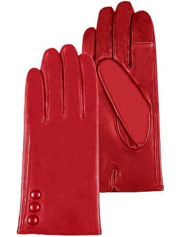 Gants tactiles en cuir d'agneau pleine fleur - doublés soie femme isotoner