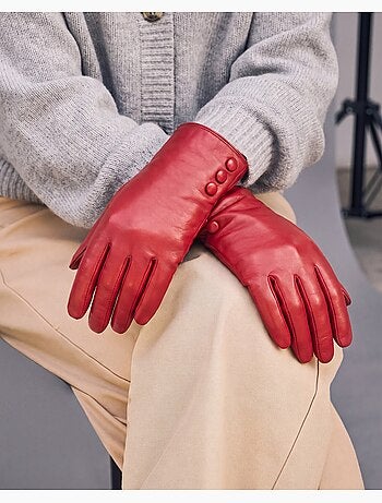 Gants tactiles en cuir d'agneau pleine fleur - doublés soie femme
