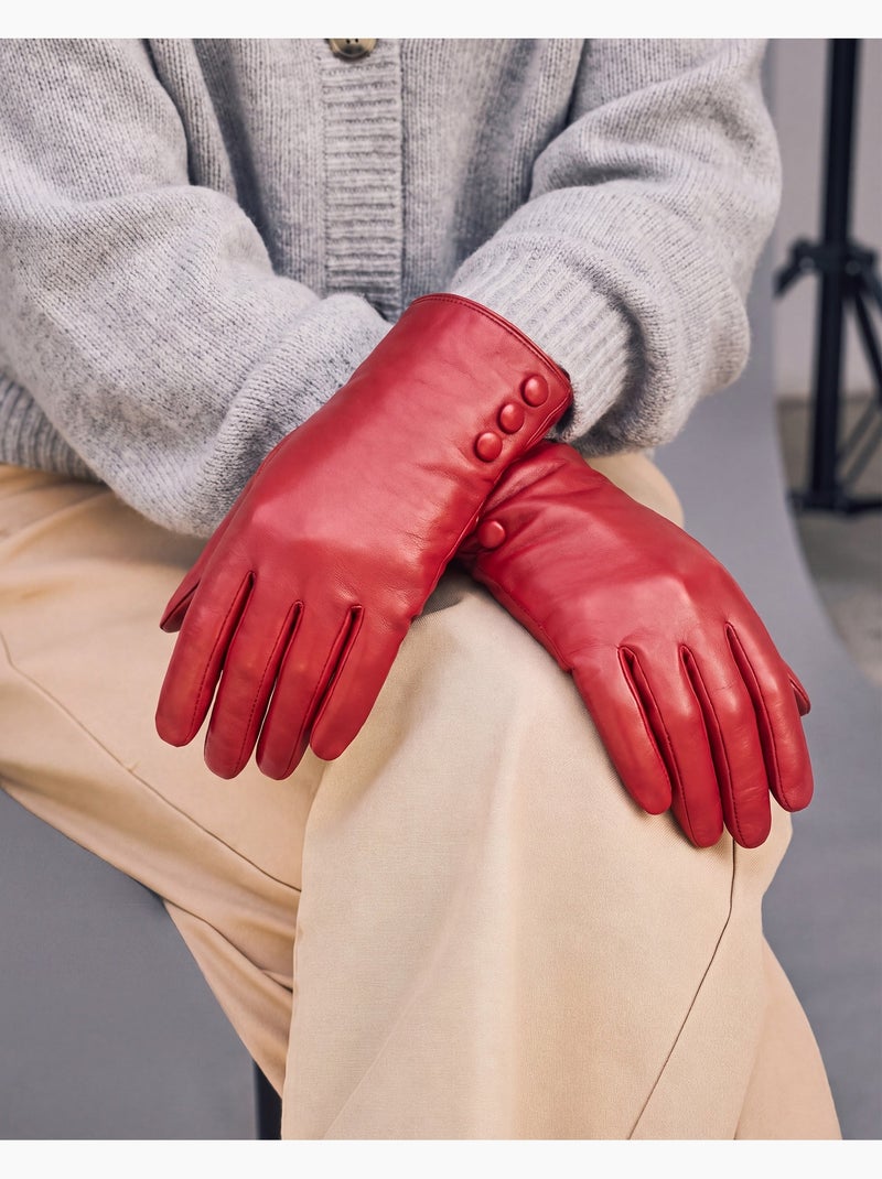 Gants tactiles en cuir d'agneau pleine fleur - doublés soie femme Rouge tomate - Kiabi