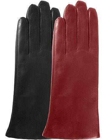 Gants tactiles, en cuir d'agneau pleine fleur, doublés cachemire femme isotoner