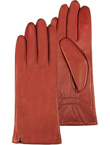 Gants tactiles, en cuir d'agneau pleine fleur, doublés cachemire femme isotoner