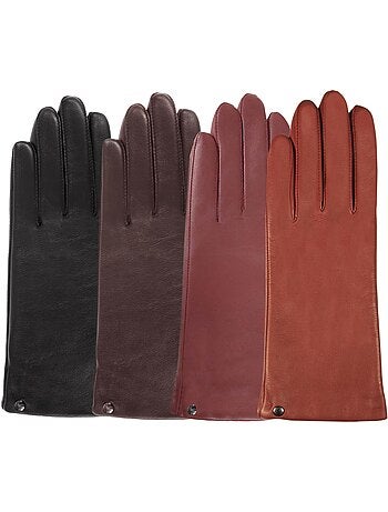 Gants tactiles, en cuir d'agneau pleine fleur, doublés cachemire femme isotoner