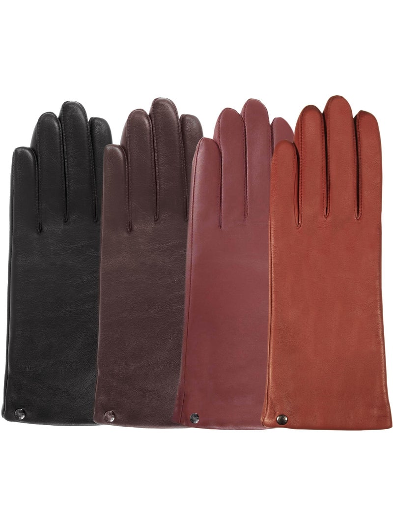 Gants tactiles, en cuir d'agneau pleine fleur, doublés cachemire femme isotoner Orange mandarine - Kiabi