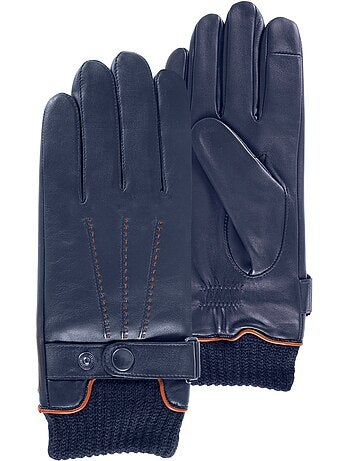 Gants tactiles, en cuir d'agneau pleine fleur, doublés polaire homme isotoner