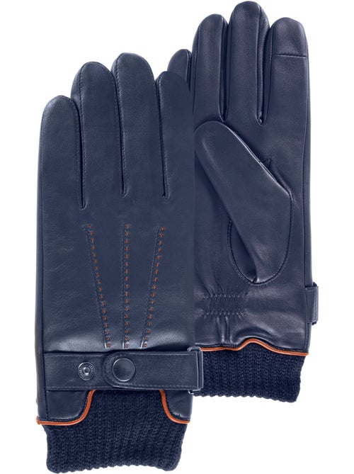 Gants tactiles, en cuir d'agneau pleine fleur, doublés polaire homme isotoner - Kiabi