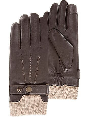Gants tactiles, en cuir d'agneau pleine fleur, doublés polaire homme isotoner