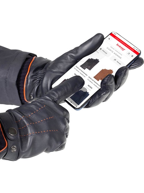 Gants tactiles, en cuir d'agneau pleine fleur, doublés polaire homme isotoner - Kiabi Gants tactiles, en cuir d'agneau pleine fleur, doublés polaire homme isotoner - Kiabi