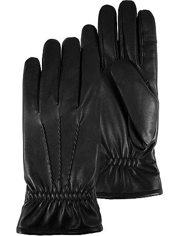 Gants tactiles en cuir de chèvre - doublés micro fausse fourrure homme isotoner