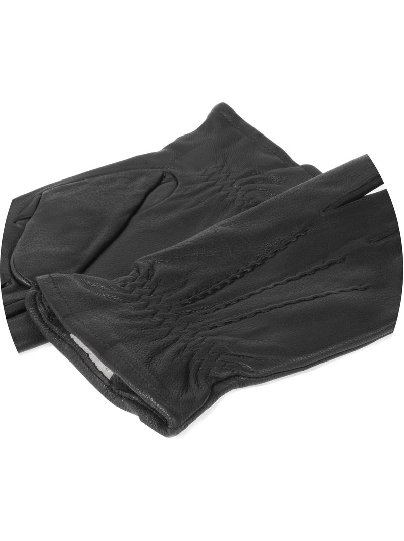 Gants tactiles en cuir de chèvre - doublés micro fausse fourrure homme isotoner Noir - Kiabi