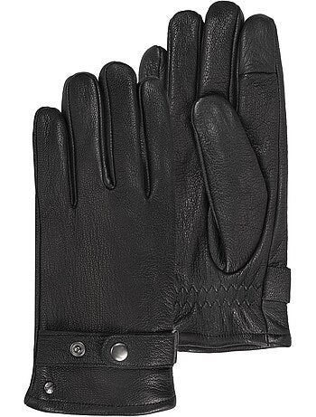 Gants tactiles, en cuir de chèvre, doublé imitation micro-fourrure homme isotoner