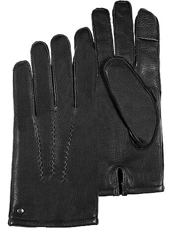 Gants tactiles, en cuir de chèvre, doublé imitation micro-fourrure homme isotoner