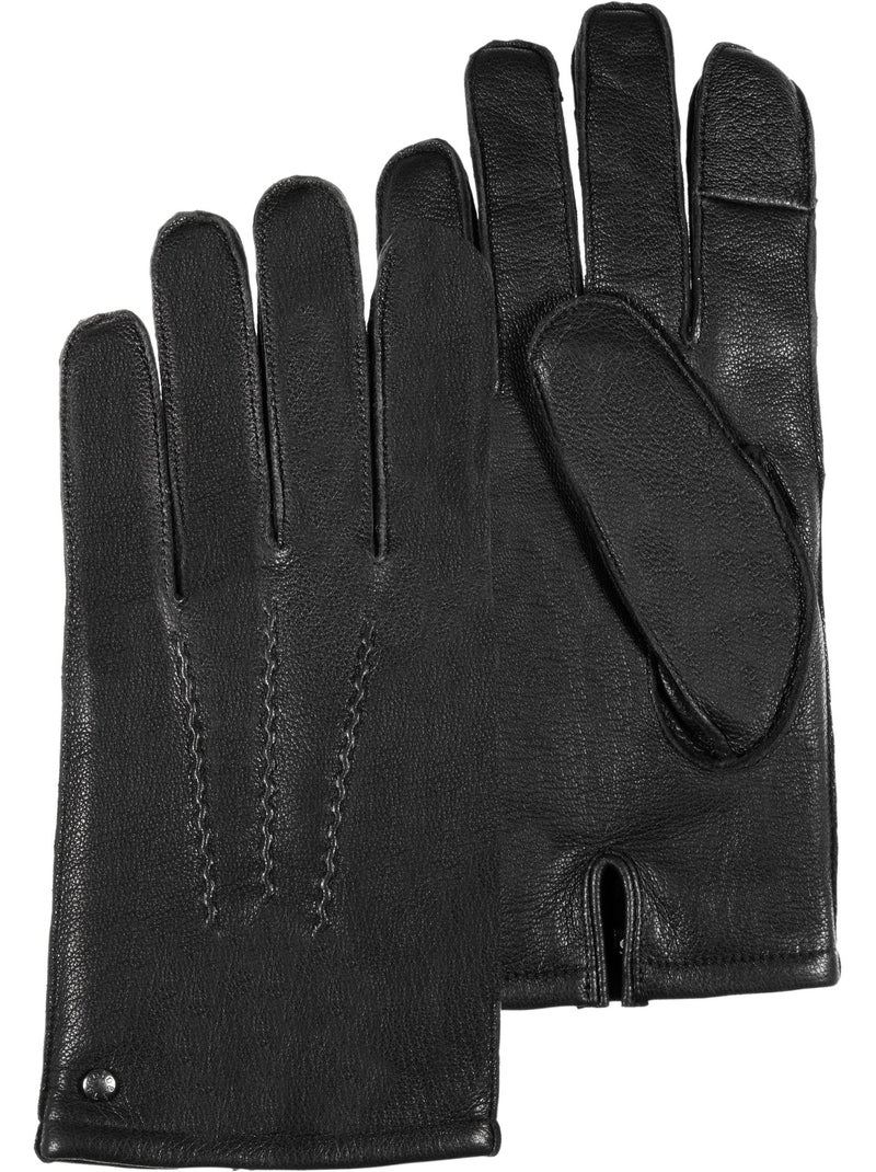 Gants tactiles, en cuir de chèvre, doublé imitation micro-fourrure homme isotoner Noir - Kiabi