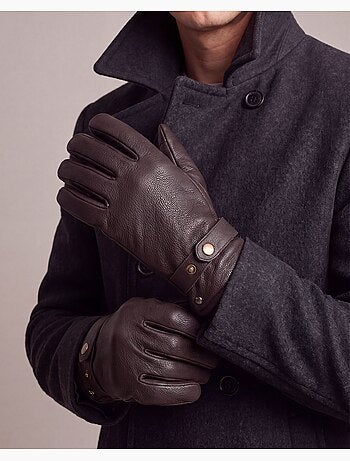 Gants tactiles, en cuir de chèvre, doublé imitation micro-fourrure homme