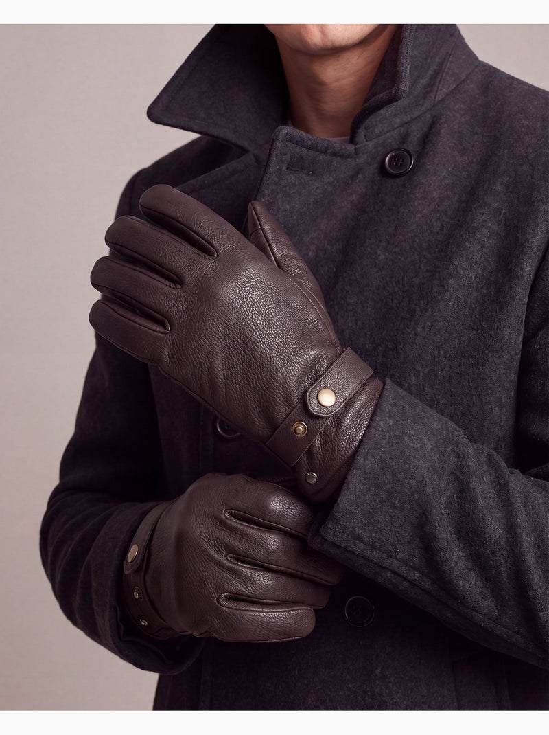 Gants tactiles, en cuir de chèvre, doublé imitation micro-fourrure homme Marron - Kiabi