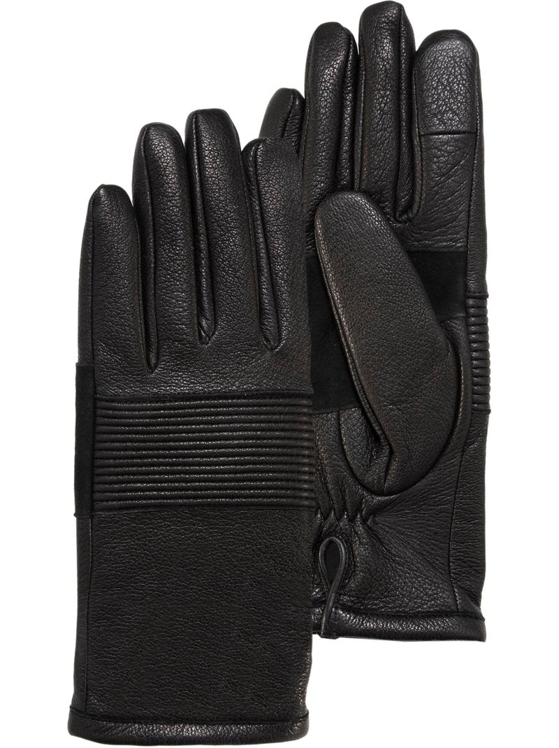 Gants tactiles, en cuir de chèvre, doublés imitation micro- imitation femme isotoner Noir - Kiabi