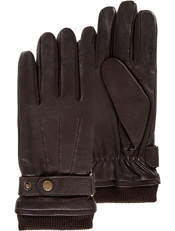 Gants Tactiles en cuir de chèvre pleine fleur - doublés polaire homme Isotoner