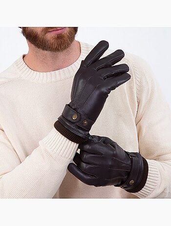 Gants Tactiles en cuir de chèvre pleine fleur - doublés polaire homme Isotoner