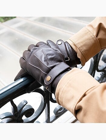 Gants Tactiles en cuir de chèvre pleine fleur - doublés polaire homme Isotoner