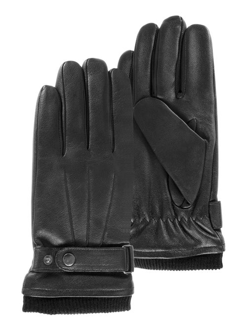 Gants tactiles en cuir de chèvre pleine fleur - doublés polaire homme Isotoner - Kiabi