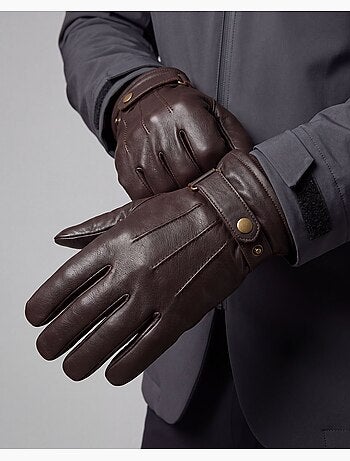 Gants tactiles en cuir de chèvre pleine fleur - doublés polaire homme