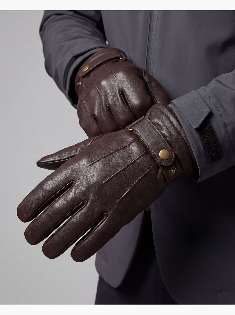 Gants tactiles en cuir de chèvre pleine fleur - doublés polaire homme Marron - Kiabi