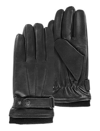 Gants tactiles en cuir de chèvre pleine fleur - doublés polaire homme