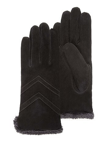 Gants Tactiles en cuir de chèvre velours - doublés micro fausse femme Isotoner