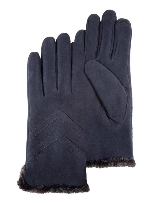 Gants tactiles en cuir de chèvre velours - doublés micro fausse fourrure femme Isotoner - Kiabi