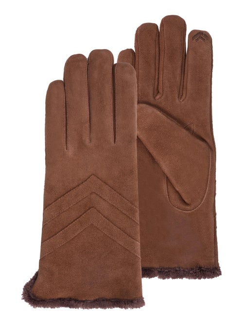 Gants tactiles en cuir de chèvre velours - doublés micro fausse fourrure femme Isotoner - Kiabi