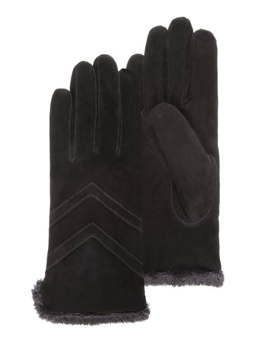 Gants tactiles en cuir de chèvre velours - doublés micro fausse fourrure femme Isotoner - Kiabi