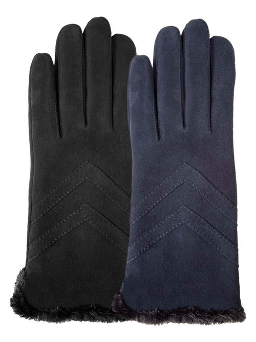 Gants tactiles en cuir de chèvre velours - doublés micro fausse fourrure femme Isotoner - Kiabi