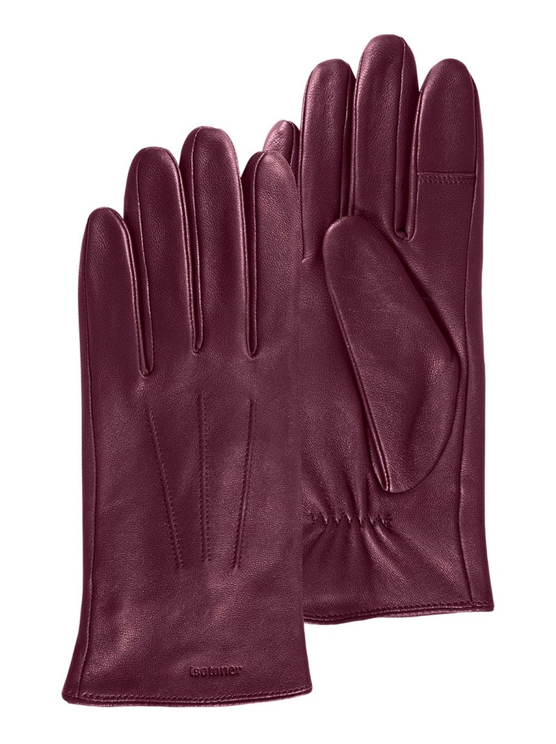 Gants tactiles en cuir de mouton - doublés polaire femme Isotoner Bordeaux - Kiabi