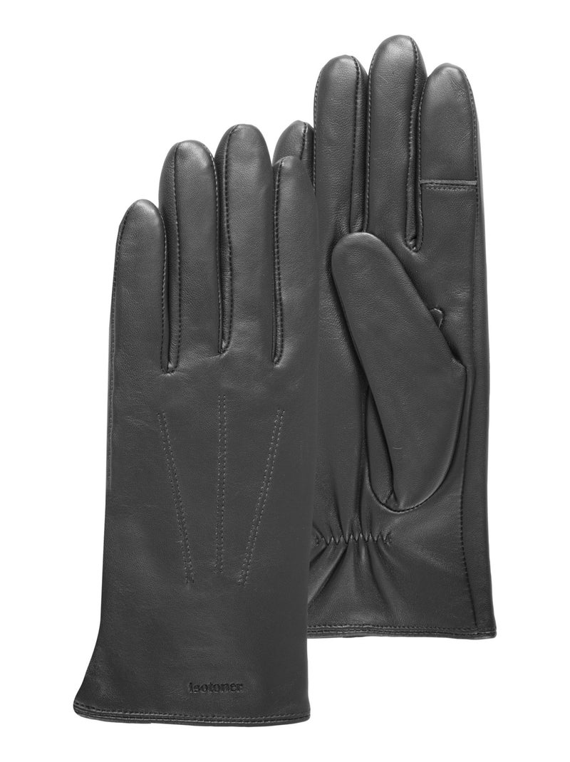 Gants tactiles en cuir de mouton - doublés polaire Noir - Kiabi