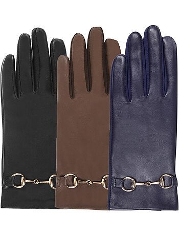 Gants tactiles en cuir de mouton - doublés polyester femme isotoner