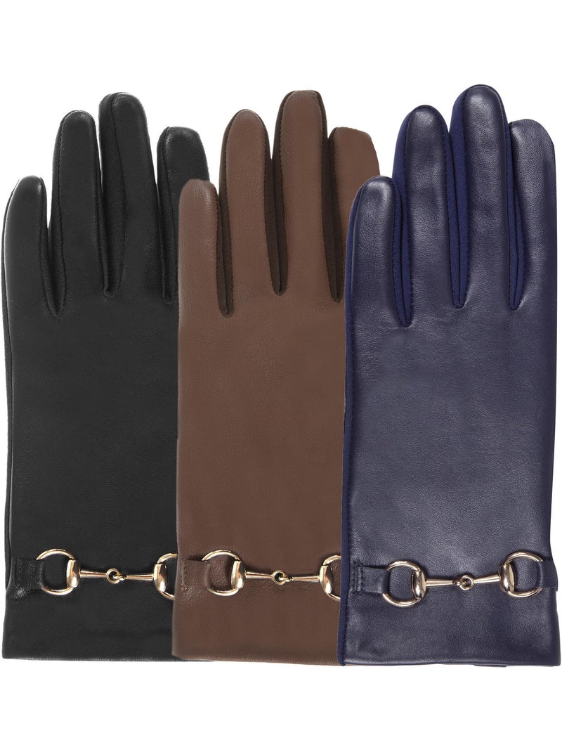 Gants tactiles en cuir de mouton - doublés polyester femme isotoner Bleu marine - Kiabi
