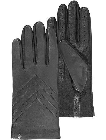 Gants tactiles en cuir de moutone tissu - doublés soie femme isotoner
