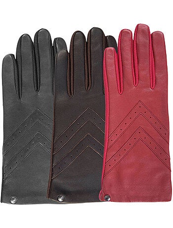 Gants tactiles en cuir de moutone tissu - doublés soie femme isotoner