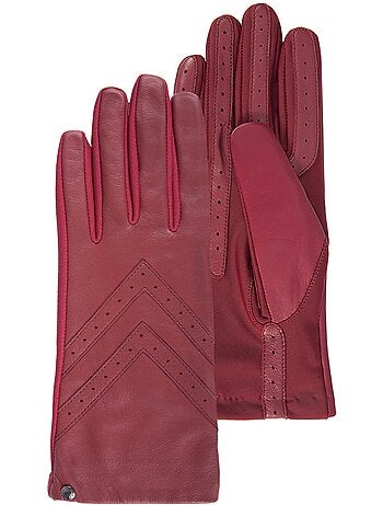 Gants tactiles en cuir de moutone tissu - doublés soie femme isotoner