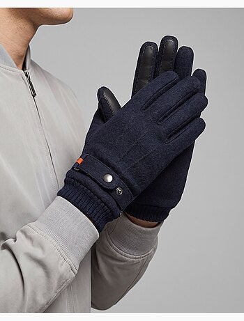 Gants tactiles en tissu lainé, doublés imitation fourrure homme