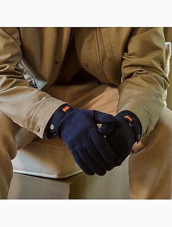 Gants tactiles en tissu lainé, doublés imitation fourrure homme