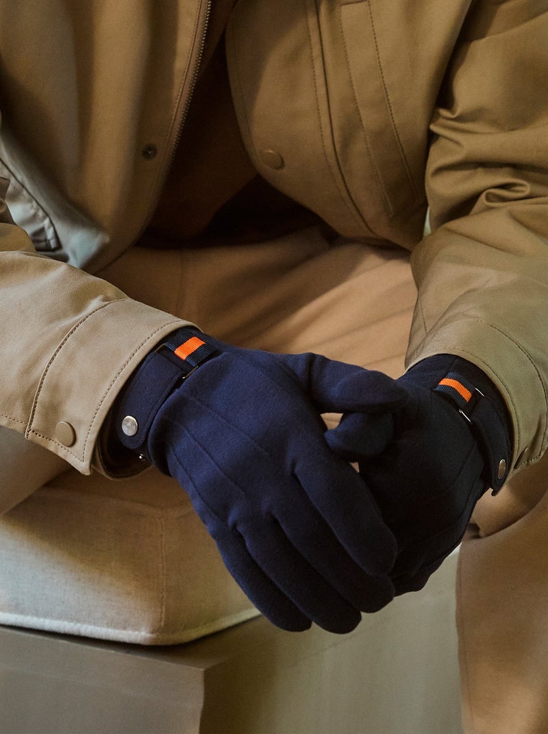 Gants tactiles en tissu lainé, doublés imitation fourrure homme Isotoner Bleu marine - Kiabi