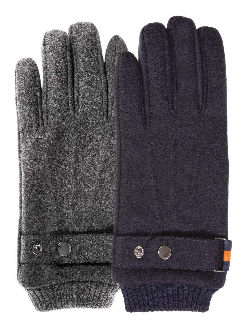 Gants tactiles en tissu lainé, doublés imitation fourrure homme Isotoner Bleu marine - Kiabi