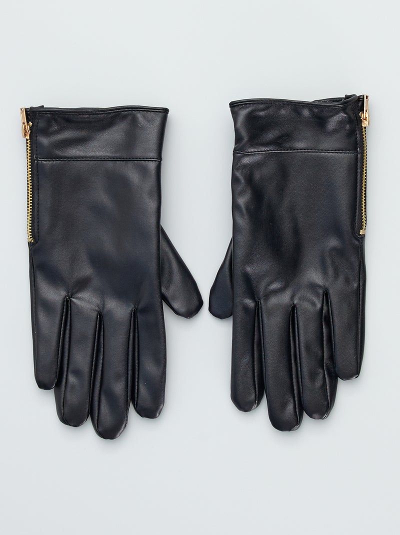 Gants unis et zippés noir - Kiabi