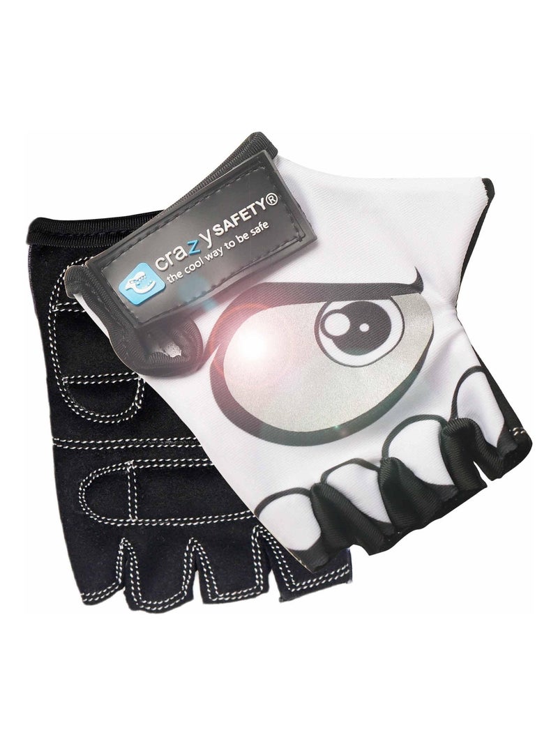 Gants Vélo Enfant | Blanc | Crazy Safety | Yeux Réfléchissants | Taille S Blanc Blanc - Kiabi