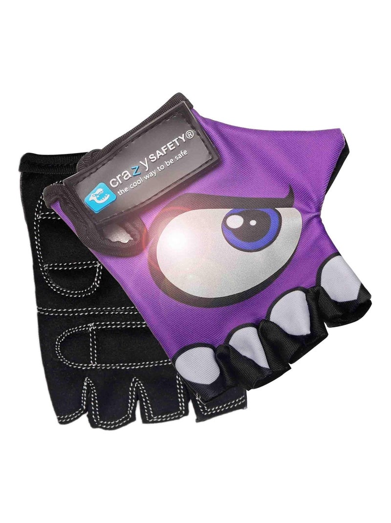 Gants Vélo Enfant | Violet | Crazy Safety | Yeux Réfléchissants | Taille S Violet - Kiabi