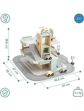 Garage Bois Enfants 3 niveaux avec Voitures, Hélicoptère et Accessoires Parking – Mamabrum