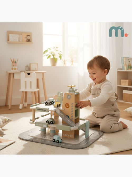 Garage Bois Enfants 3 niveaux avec Voitures, Hélicoptère et Accessoires Parking – Mamabrum - Kiabi