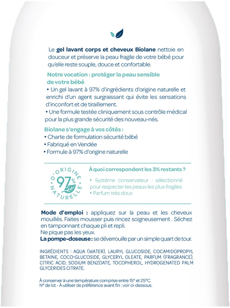 Gel lavant corps & cheveux 2 en 1 750ml biolane Multicolore - Kiabi