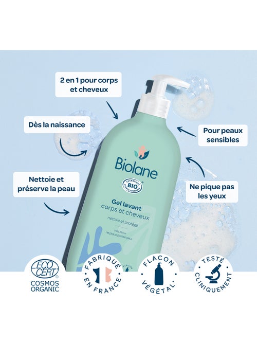 Gel lavant corps et cheveux certifié biologique 500ml biolane - Kiabi Gel lavant corps et cheveux certifié biologique 500ml biolane - Kiabi